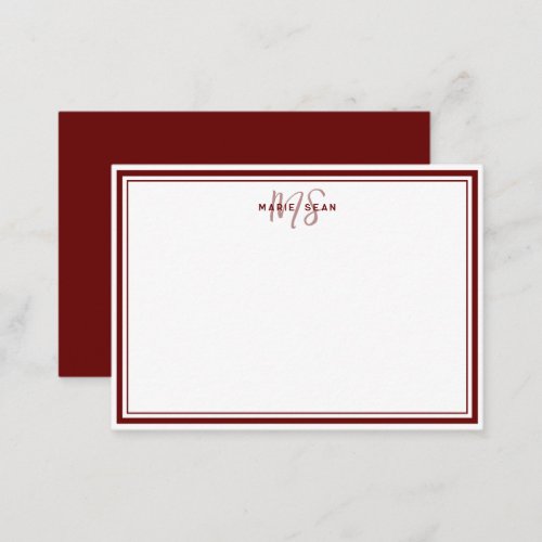 Red Minimalist Simple Monogram Two Border Note Card