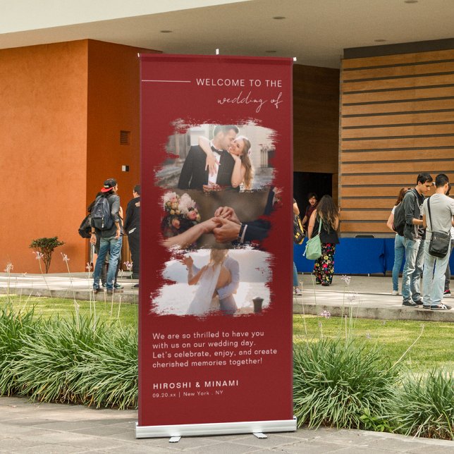 Red Minimalist Wedding Welcome Custom Photos Retractable Banner (Creator Uploaded)