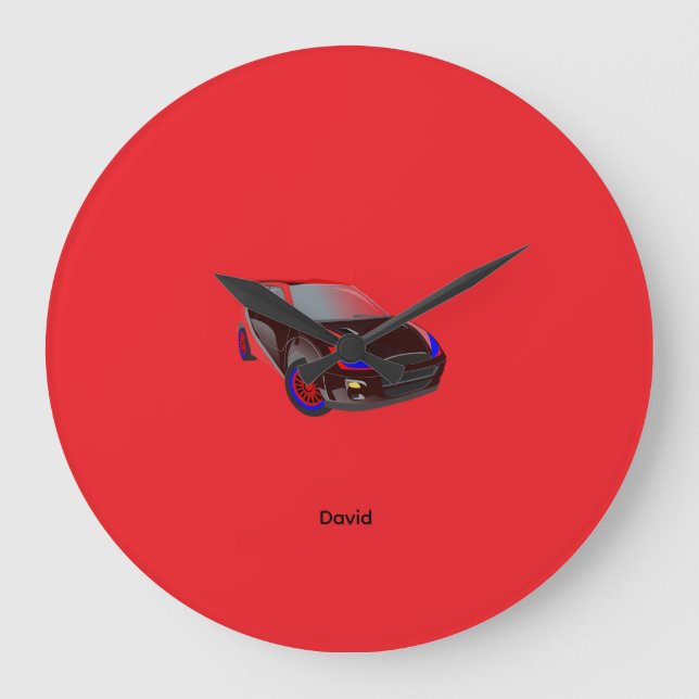 Red Minimalistic Custom Photo Name Personalized  Large Clock (Front)