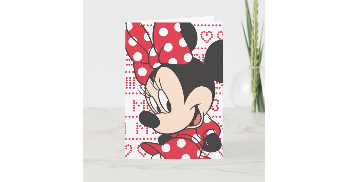 Trendy Minnie, Red Polka Dot Bow Postcard, Zazzle