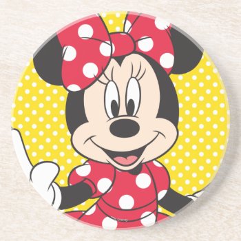Red Minnie | Cute Closeup Sandstone Coaster by MickeyAndFriends at Zazzle