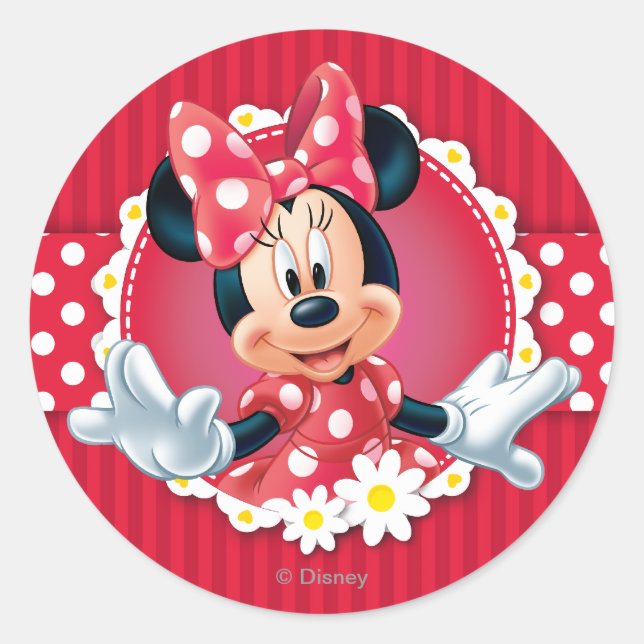 Red Minnie | Flower Frame Classic Round Sticker (Front)