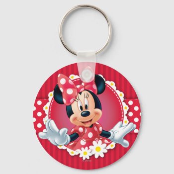 Red Minnie | Flower Frame Keychain by MickeyAndFriends at Zazzle