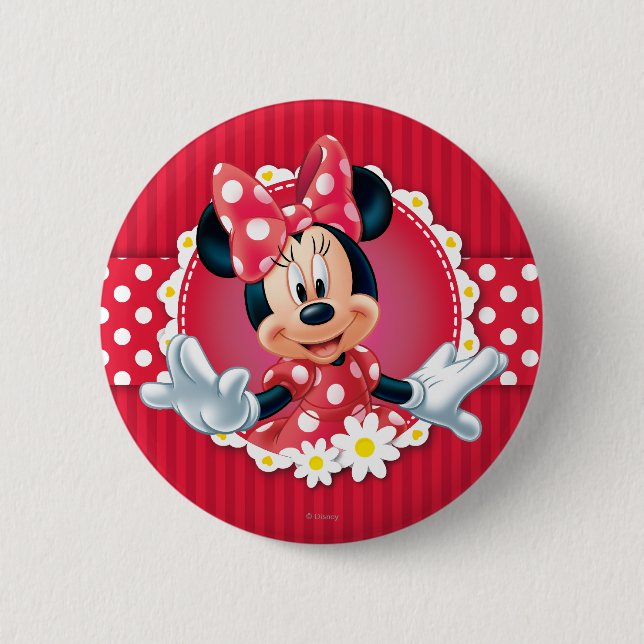 Red Minnie | Flower Frame Pinback Button (Front)