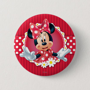Red Minnie   Flower Frame Pinback Button