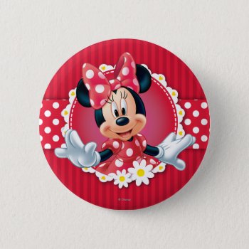 Red Minnie | Flower Frame Pinback Button by MickeyAndFriends at Zazzle