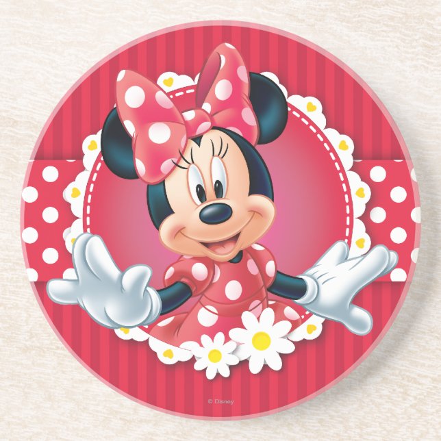 Red Minnie | Flower Frame Sandstone Coaster (Front)