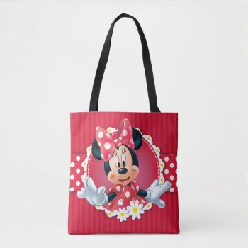 Red Minnie | Flower Frame Tote Bag by MickeyAndFriends at Zazzle