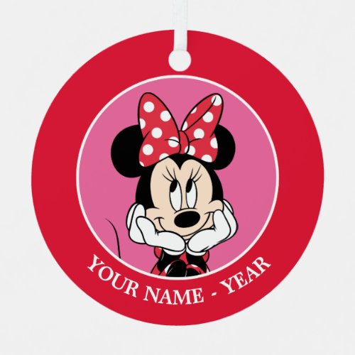 Red Minnie  Head in Hands Add Your Name Metal Ornament