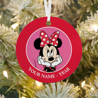 Red Minnie | Head in Hands Add Your Name Metal Ornament