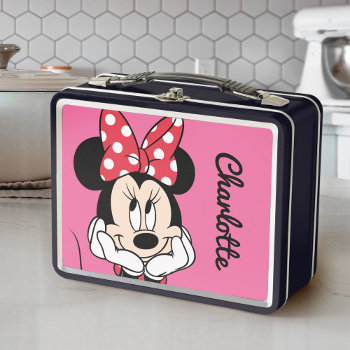 Red Minnie | Head In Hands - Personalized Metal Lunch Box by MickeyAndFriends at Zazzle