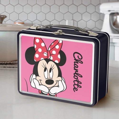 Red Minnie  Head in Hands _ Personalized Metal Lunch Box