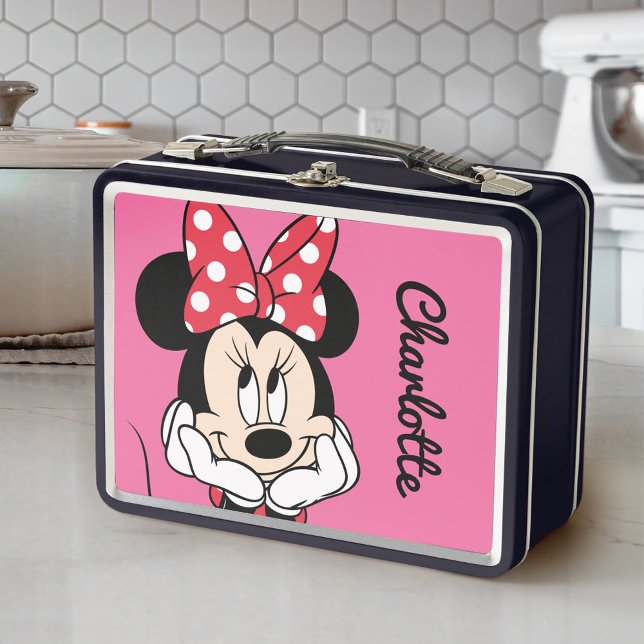 Red Minnie | Head in Hands - Personalized Metal Lunch Box (Lunchbox on counter)