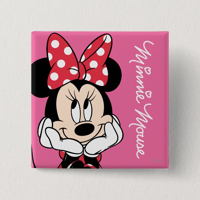 Red Minnie | Head in Hands Pinback Button (Front)