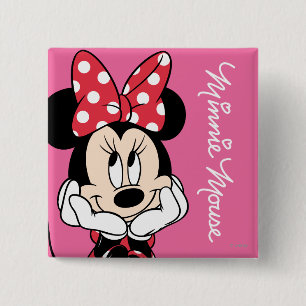 Red Minnie   Head in Hands Pinback Button