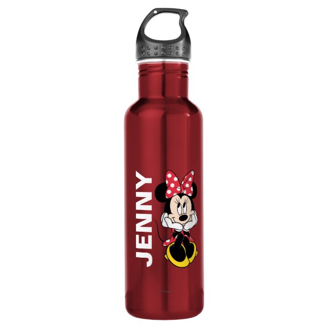 Red Minnie | Head in Hands Stainless Steel Water Bottle (Front)
