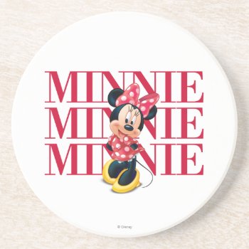 Red Minnie | Name Sandstone Coaster by MickeyAndFriends at Zazzle