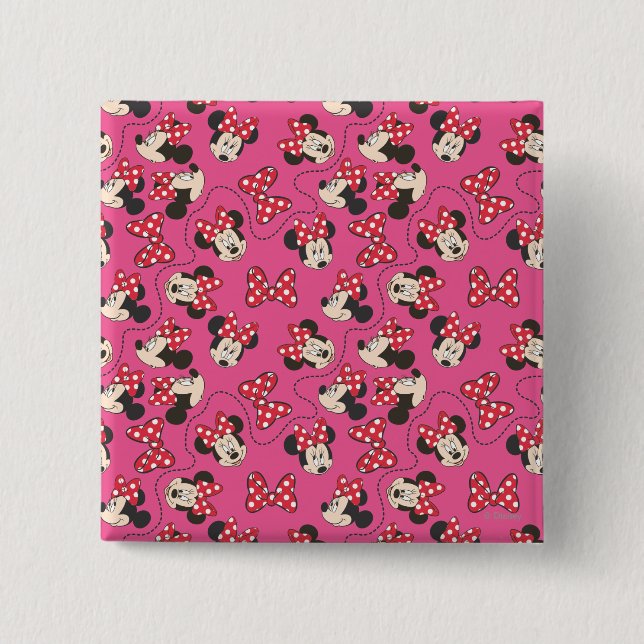 Red Minnie | Pink Pattern Pinback Button (Front)