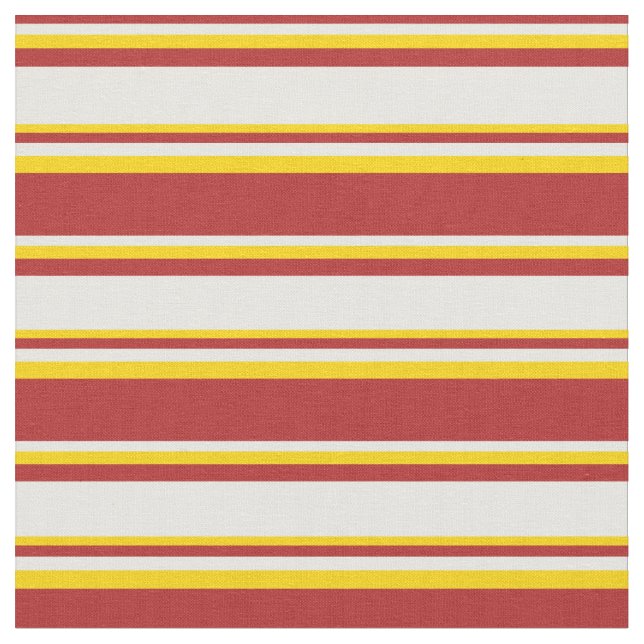 Red, Mint Cream & Yellow Lined Pattern Fabric (Close Up)