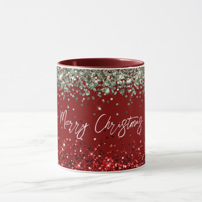 Red Mint Green Glitter Sparkle Christmas Mug (Center)