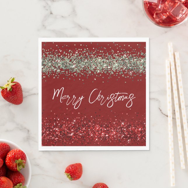 Red Mint Green Glitter Sparkle Christmas Napkins (Insitu)