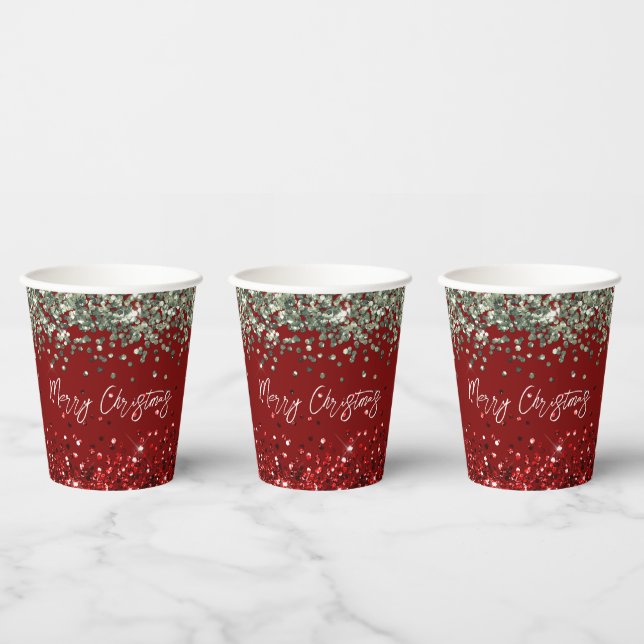 Red Mint Green Glitter Sparkle Christmas Paper Cups (Multi)