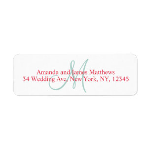 Red, Mint Green Monogram for Weddings Label