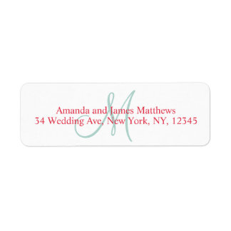 Red, Mint Green Monogram for Weddings Label