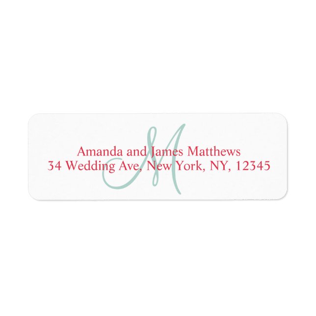 Red, Mint Green Monogram for Weddings Label (Front)
