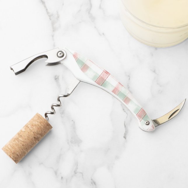 Red Mint Mocha Peppermint Stripes Waiter's Corkscrew (Front)
