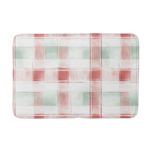 Red Mint Peppermint Mocha Plaid Stripes Christmas Bath Mat