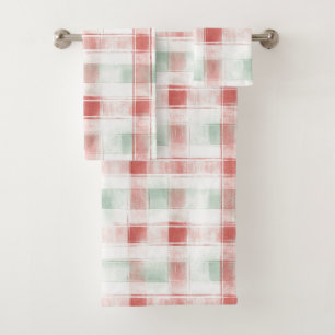 Red Mint Peppermint Mocha Plaid Stripes Christmas Bath Towel Set