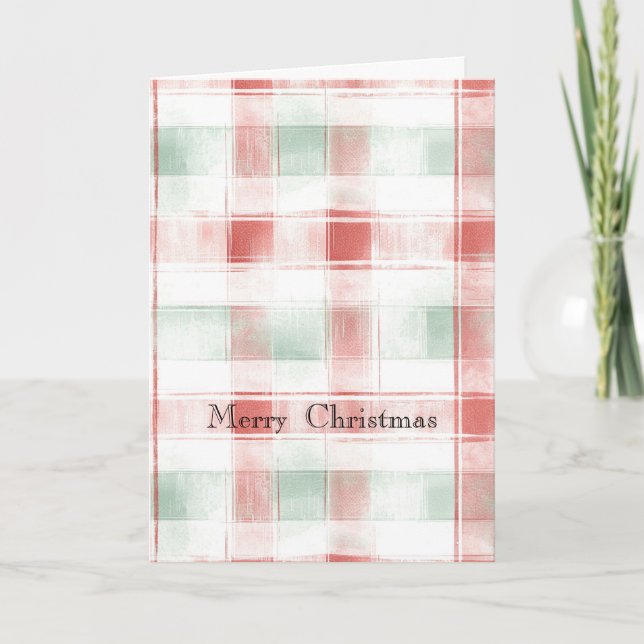 Red Mint Peppermint Mocha Plaid Stripes Christmas Card (Front)