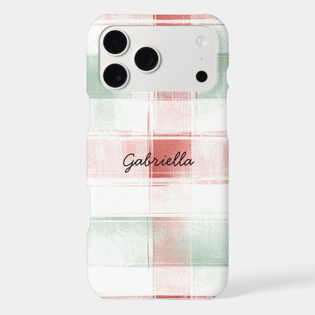 Red Mint Peppermint Mocha Plaid Stripes Christmas iPhone Case (Back)