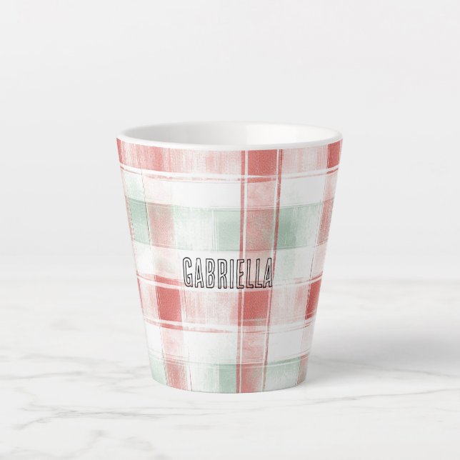 Red Mint Peppermint Mocha Plaid Stripes Christmas Latte Mug (Front)