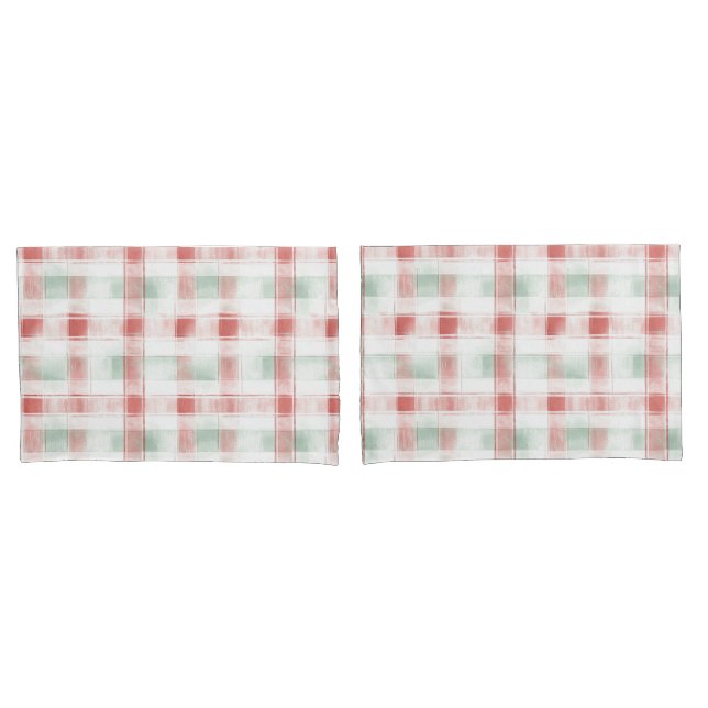 Red Mint Peppermint Mocha Plaid Stripes Christmas Pillow Case (Front-Set)