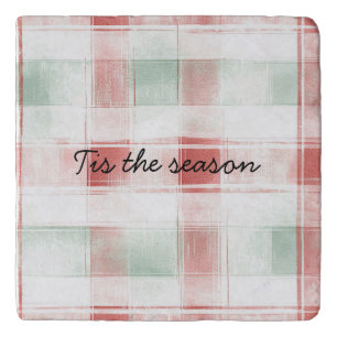 Red Mint Peppermint Mocha Plaid Stripes Christmas Trivet