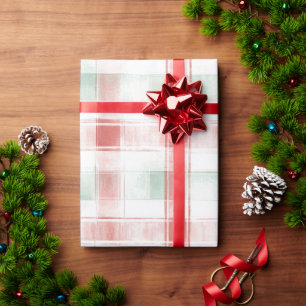Red Mint Peppermint Mocha Plaid Stripes Christmas Wrapping Paper