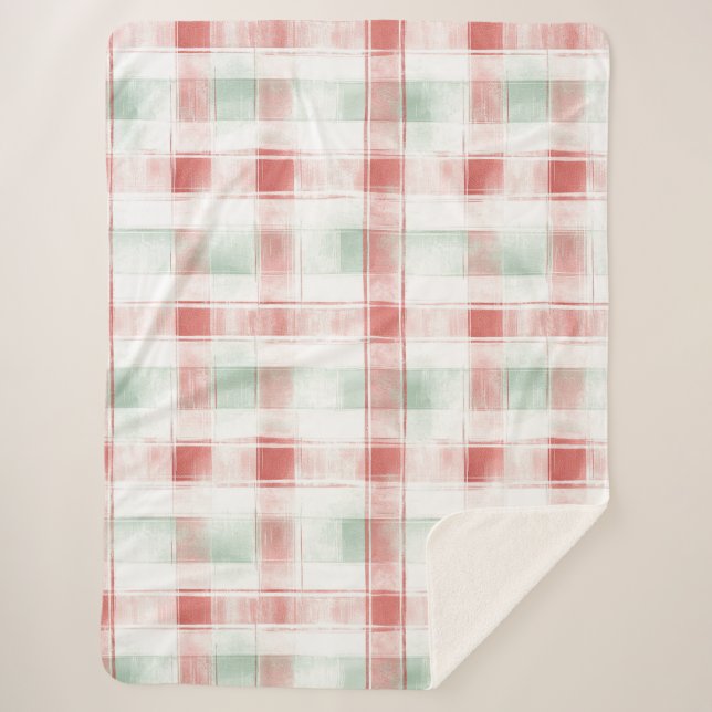 Red Mint Peppermint Mocha Plaid Stripes   Sherpa Blanket (Front)