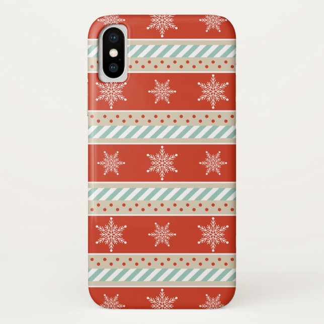 Red Mint Stripes Snowflakes Pattern Case-Mate iPhone Case (Back)