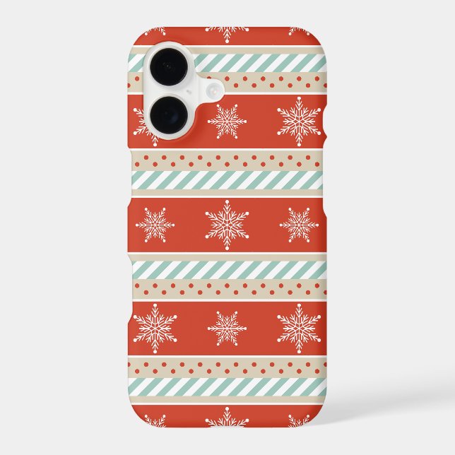 Red Mint Stripes Snowflakes Pattern Iphone Case (Back)