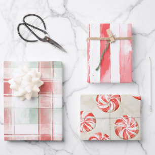 Red Mint White Peppermint Mocha Christmas Wrapping Paper Sheets