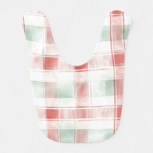 Red Mint White Plaid Stripes Baby Bib