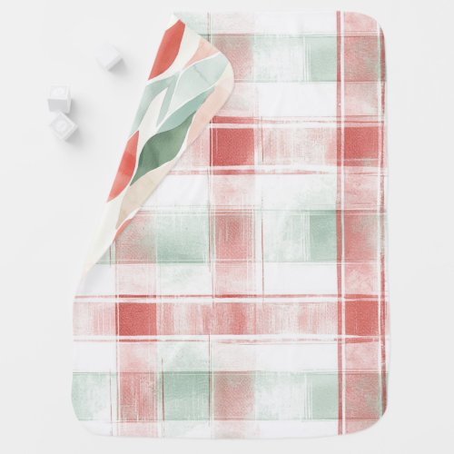 Red Mint White Plaid Stripes Baby Blanket
