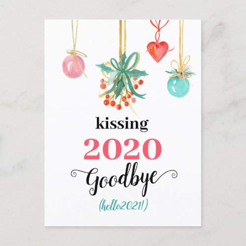 Red Mistletoe Kiss Goodbye to 2020 Do_over Funny Holiday Postcard