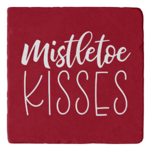 Red Mistletoe Kisses Merry Christmas Trivet