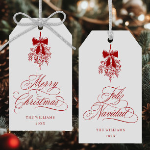 Red Mistletoe Merry Christmas Feliz Navidad Gift Tags