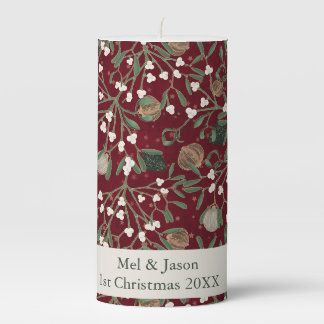 Red Mistletoe Pattern Holiday NewlyWed Personalize Pillar Candle