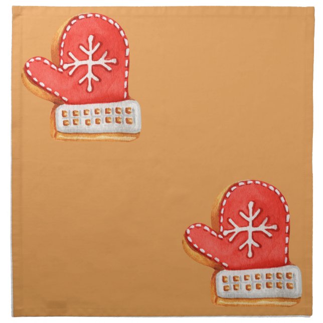 Red Mitten frosted cookie cloth dinner napkin (Front)