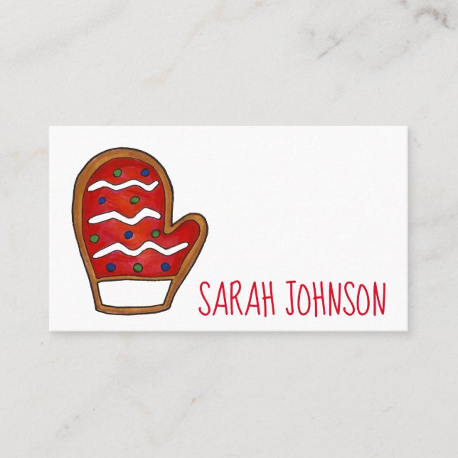 Red Mitten Frosted Sugar Cookie Christmas Winter Business Card (Front)